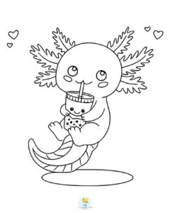 Axolotl drinking boba tea