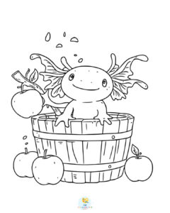 Axolotl in a wooden barrel