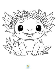 Axolotl wearing a flower crown