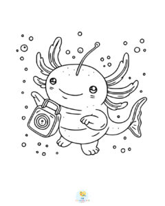 Axolotl with a music speaker underwater