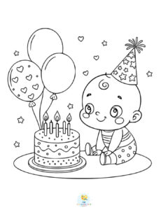 Baby's first birthday coloring page