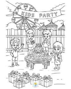 Backyard birthday party coloring page