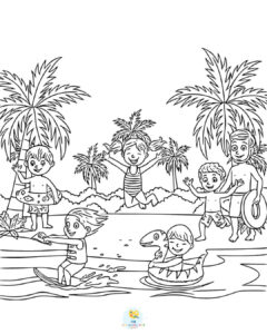 Beach scene coloring page