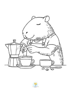 Capybara brewing coffee