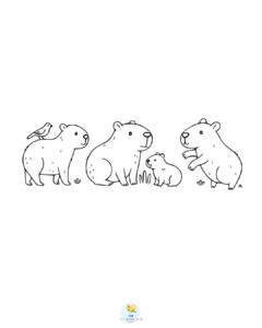 Capybara family coloring page