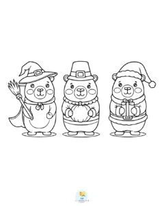 Capybara in a festive mood coloring page