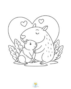 Capybara mama and baby coloring page