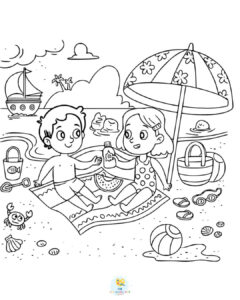 Couple enjoying at beach coloring page