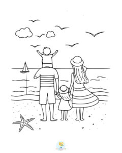 Family at beach coloring page