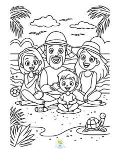 Family at beach coloring pages