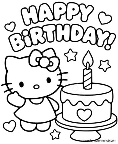 Happy birthday Coloring Pages Hello Kitty Happy birthday Coloring Pages Hello Kitty