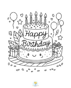 Happy birthday cake coloring page