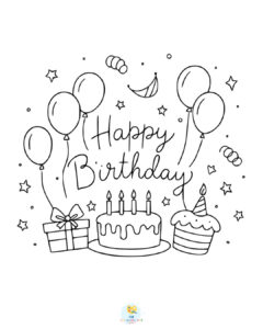 Happy birthday colouring pages printable