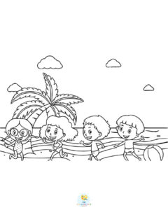 Kids at beach coloring page