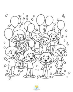 Kids birthday party coloring page