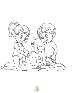 Kids making sand castle at beach