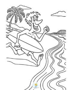 Man ready to surf coloring page
