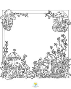 Mushroom black and white template printable