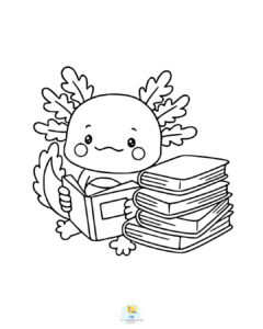 Studious axolotl black and white printable