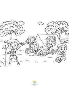 Camping adventure coloring page