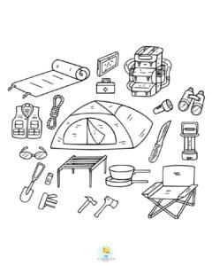 Camping essentials coloring page