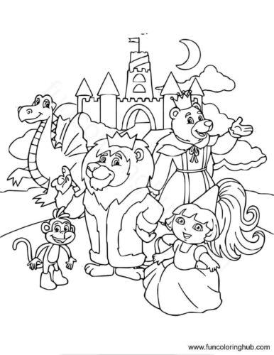 Dora With Zoo Animal Coloring Page
