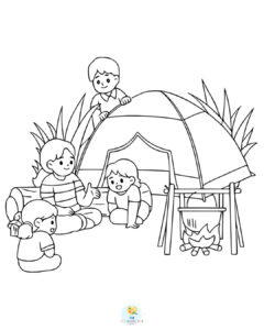 Family camping coloring page