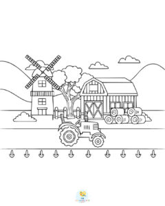 Farm in motion coloring page