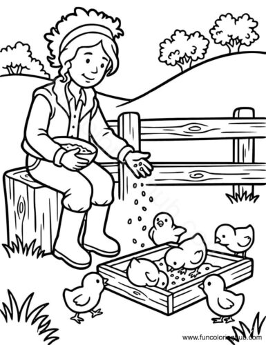 Farmer Feeding Chickens