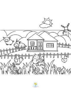 Farmyard coloring page