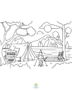 Forest camping coloring page