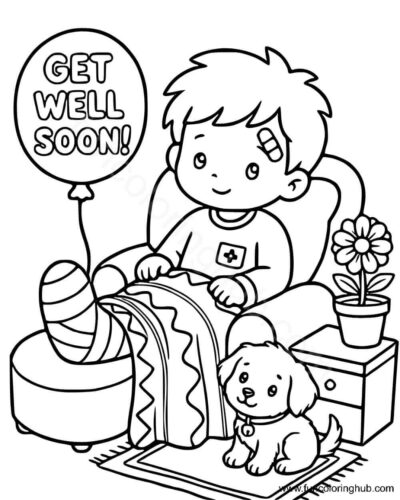 Get Well Soon Boy Coloring Page