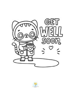 Get Well Soon with cat coloring page