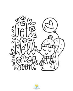 Get Well Soon with squirrel coloring page