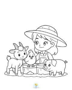 Little girl with farm animals