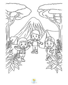 Mountain camping coloring page