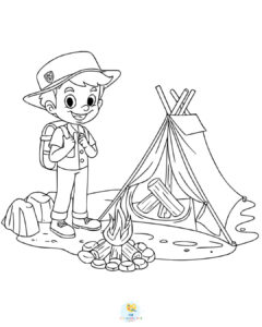 Young camper by the campfire