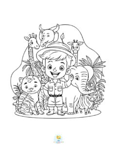 Zoo animals with zoo keeper