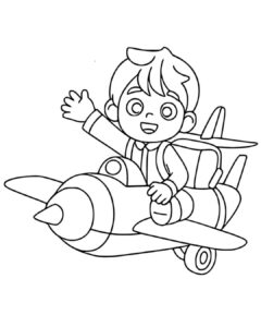 Boy going back to school on airplane