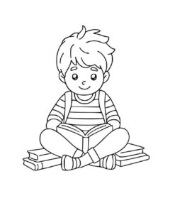 Child studying coloring page
