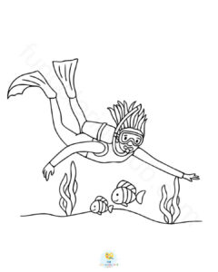 Diver under the sea coloring page