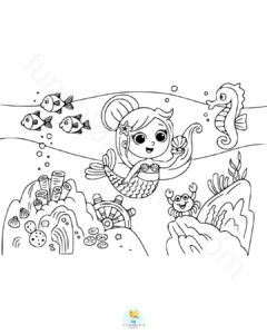 Mermaid under the sea coloring page