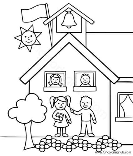 School Building Coloring Pages School Building Coloring Pages