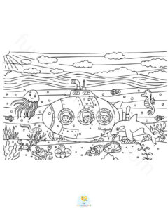 Submarine under the sea coloring page