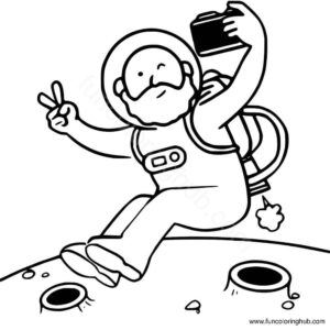 Astronaut clicking a selfie coloring page