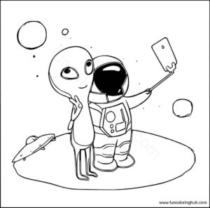Astronaut clicking a selfie with alien