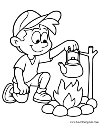 Boy Camping Coloring Page