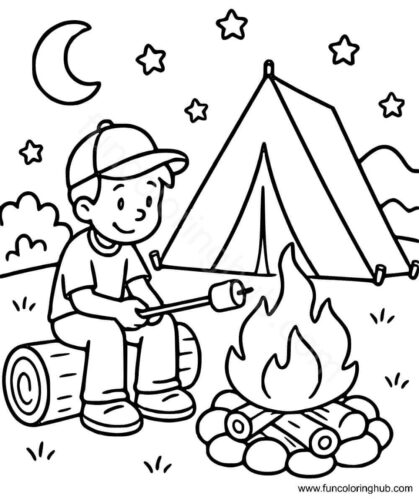 Boy Camping Coloring Pages