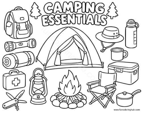 Camping Essentials Coloring Page