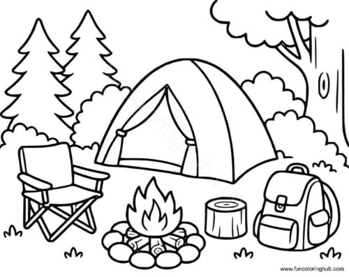 Camping Forest Coloring Page